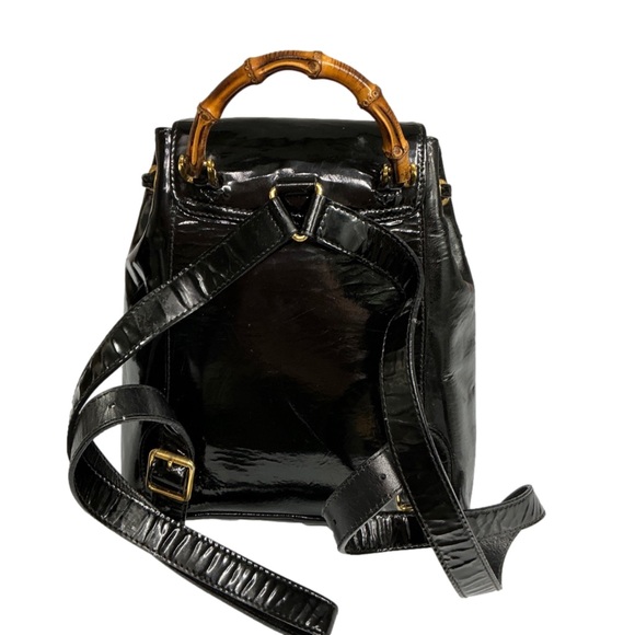 Gucci Black Bamboo Patent Leather Backpack - Picture 2 of 12
